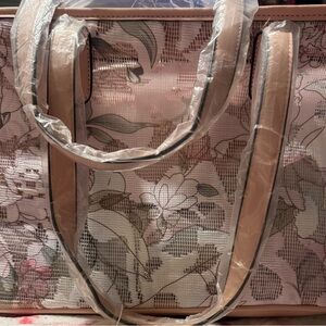 Floral pink transparent Women's Tote Bag with matching wallet and pouch